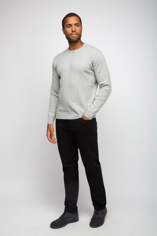 Pull 95% coton et 5% cachemire - Col rond - Gris clair