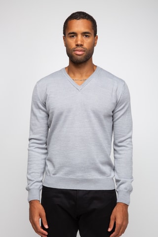Pull 50% laine et 50% acrylique - Col en V - Gris