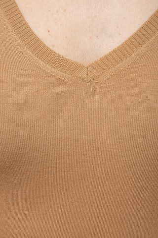 Camisola 100% caxemira ultrafino 2/60 - Gola em V - Bege-escuro