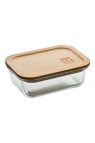 Borosilicaatglazen en Beukenhouten Bewaarbakje - 65 cl