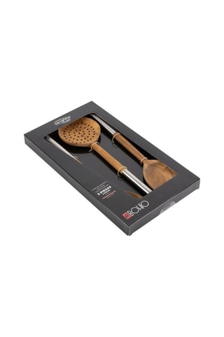 3 Roestvrijstalen en Acaciahout Keukenaccessoires