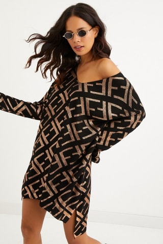 Vestido jersey - Negro y dorado