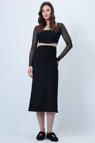 Falda midi de talle alto - Negro