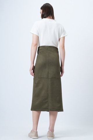 Falda midi de talle alto - Caqui