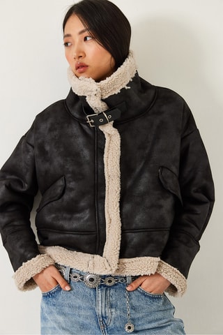 Chaqueta de lana - Negro y beige
