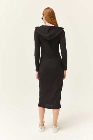 Vestido jersey con capucha - Negro