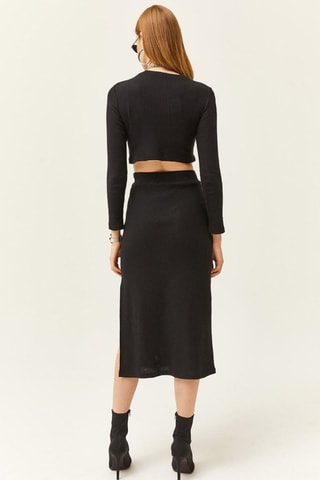 Falda recta de talle alto - Negro