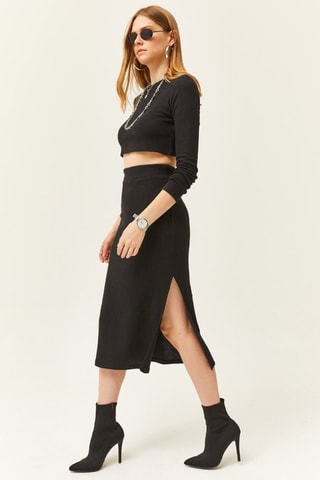 Falda recta de talle alto - Negro