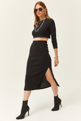Falda recta de talle alto - Negro