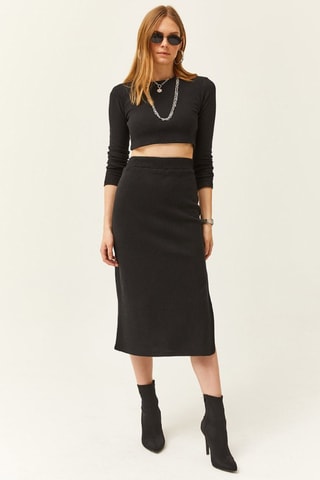 Falda recta de talle alto - Negro