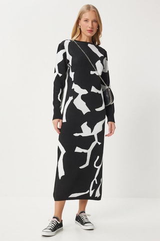 Vestido jersey regular fit - Negro y blanco