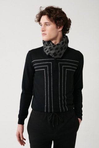 Jersey regular fit de lana - Negro y gris