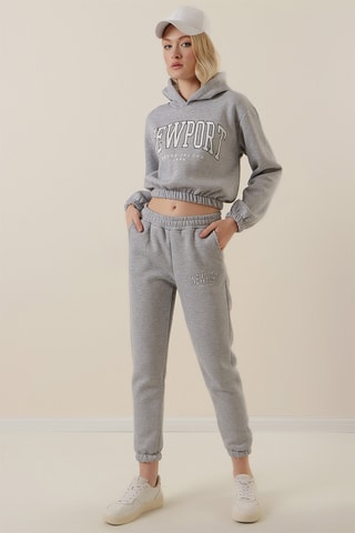 Sudadera corta con capucha - Gris