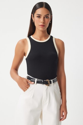 Camiseta de tirantes - Negro y beige