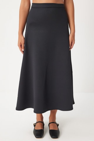 Falda midi de talle alto - Negro