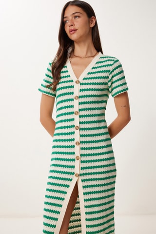 Vestido recto - Verde y beige