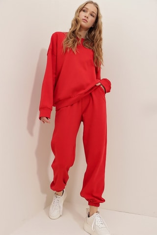 Sudadera regular fit y pantalón de chándal - Rojo