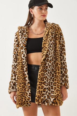 Chaqueta con capucha - Marrón y beige