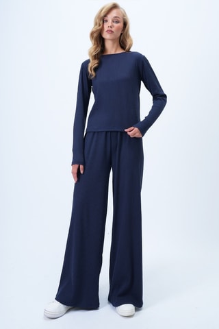 Camiseta y pantalón palazzo de tiro alto - Azul marino