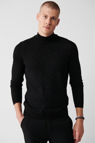 Jersey regular fit de lana - Negro y gris