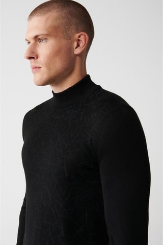 Jersey regular fit de lana - Negro y gris