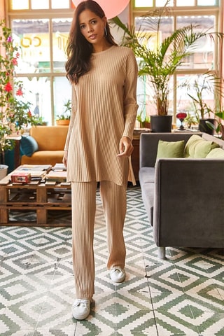 Túnica y pantalón palazzo - Beige