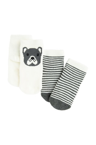2 paires de chaussettes antidérapantes - Blanc et gris foncé chiné