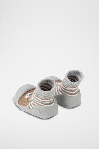 Chaussons-chaussettes - Gris chiné et marron clair
