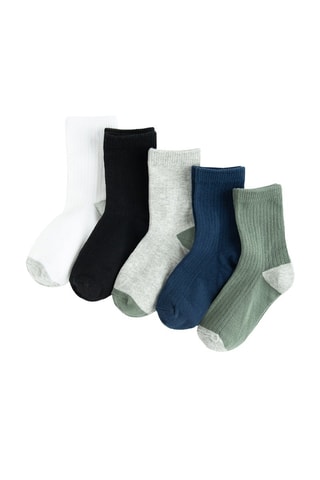 5 paires de chaussettes - Gris clair chiné, bleu marine et vert