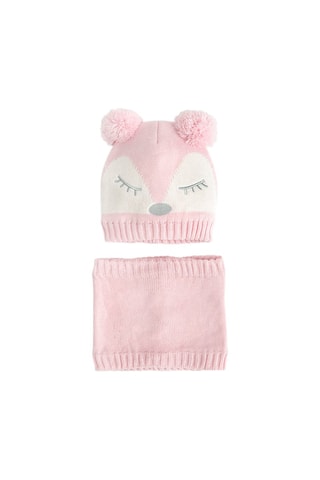 Bonnet à oreilles et snood - Rose