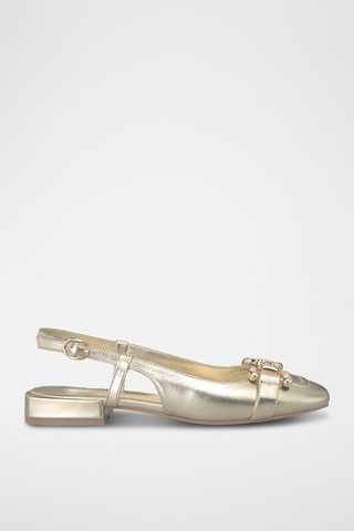 ##Ballerines à talons en cuir - Doré