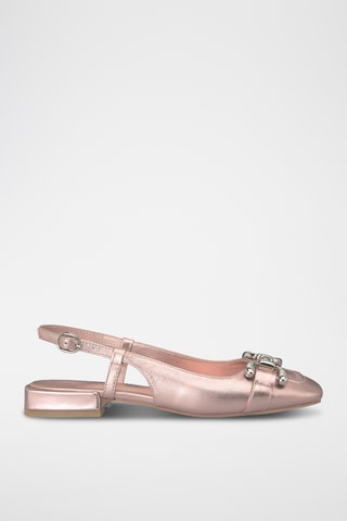 ##Ballerines à talons en cuir - Doré rose