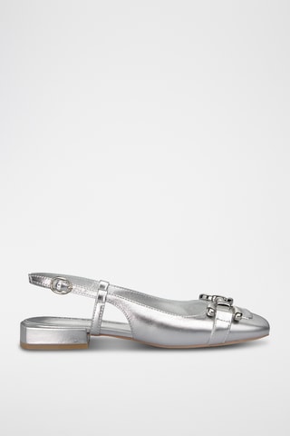 ##Ballerines à talons en cuir - Argenté