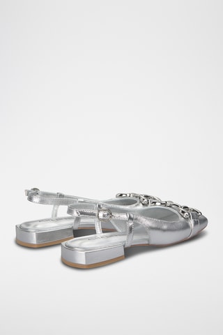 ##Ballerines à talons en cuir - Argenté