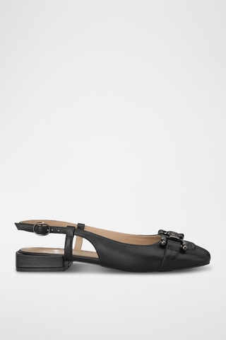##Ballerines à talons en cuir - Noir