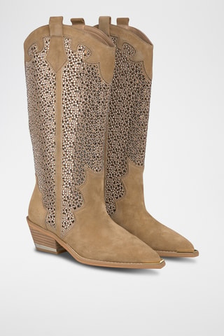 Bottes en croûte de cuir nubuck - Beige