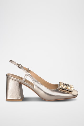 ##Escarpins à talons en cuir - Marron clair
