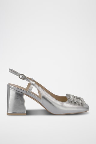 ##Escarpins à talons en cuir - Argenté