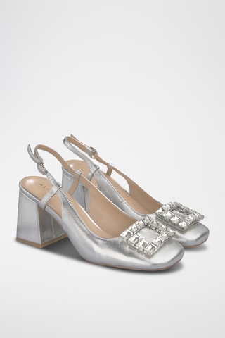 ##Escarpins à talons en cuir - Argenté