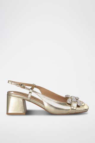 ##Escarpins à talons en cuir - Doré