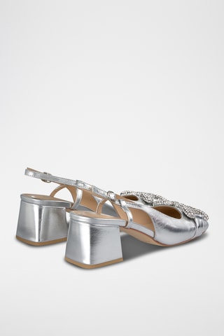 ##Escarpins à talons en cuir - Argenté