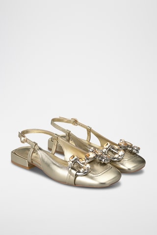 ##Ballerines à talons en cuir - Doré