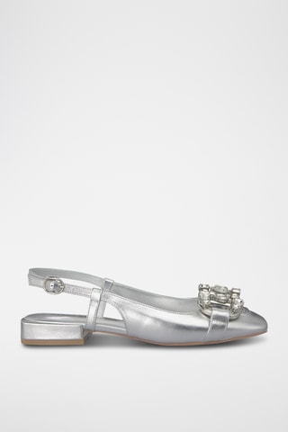 ##Ballerines à talons en cuir - Argenté
