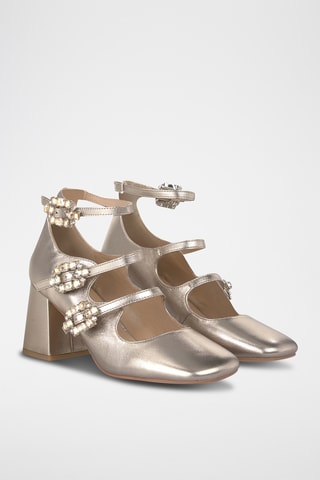 Babies à talons en cuir - Argenté