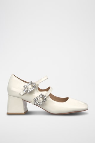 Babies à talons en cuir - Ecru