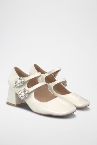 Babies à talons en cuir - Ecru