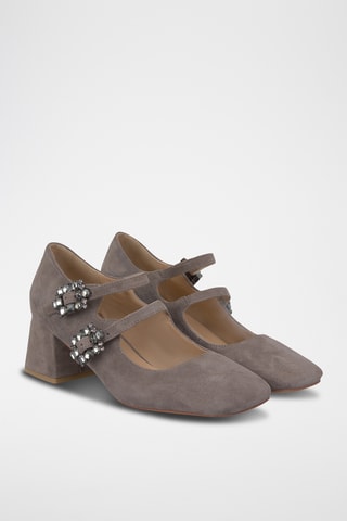 Babies à talons en nubuck - Gris foncé