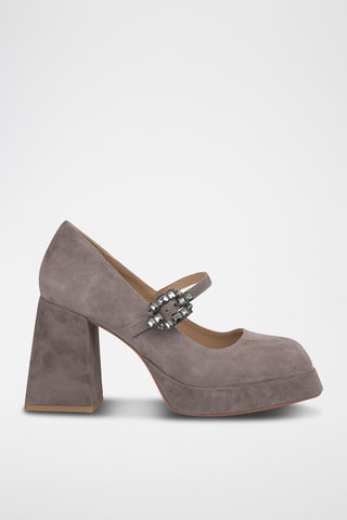 Babies à talons en nubuck - Gris foncé