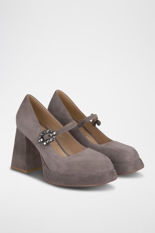 Babies à talons en nubuck - Gris foncé