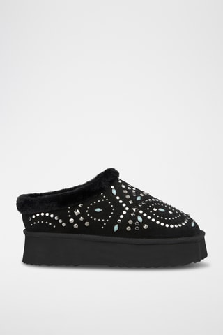 ##Sabots plateformes fourrés en croûte de cuir nubuck - Noir
